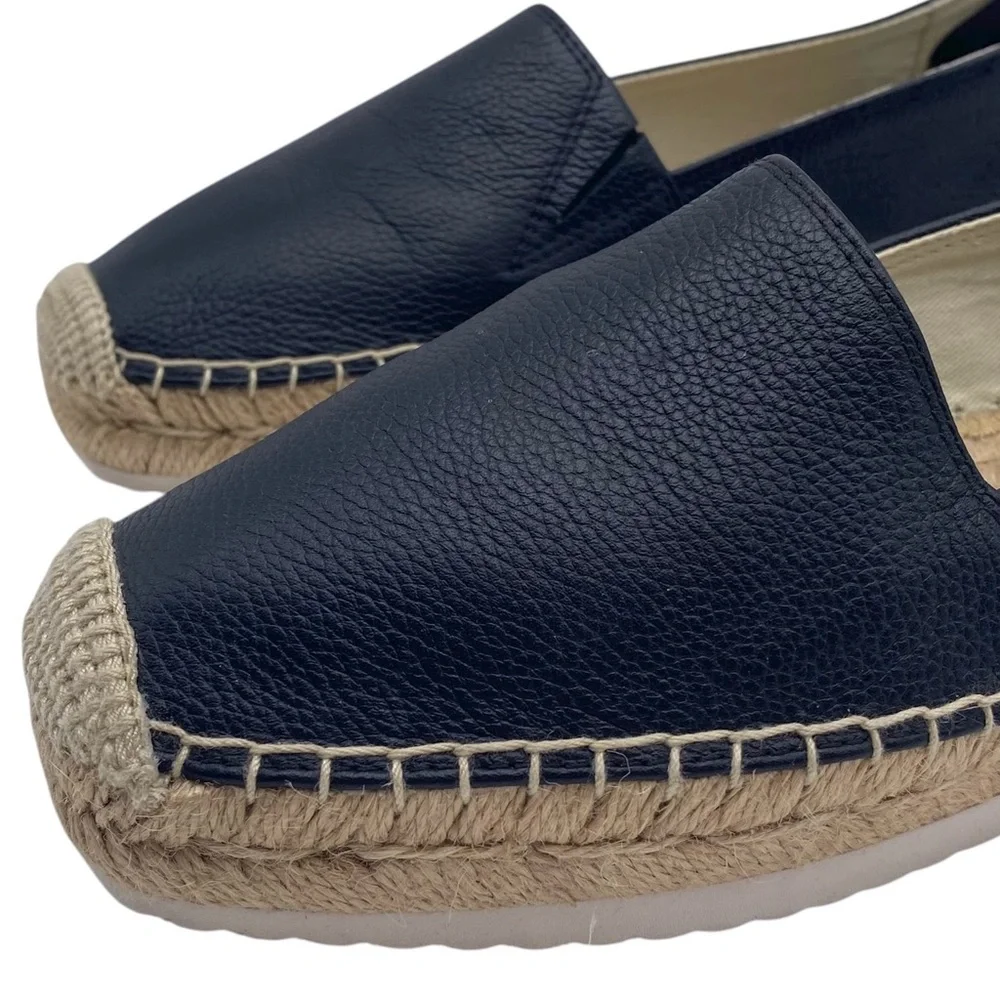 Michael Kors Womens Shoes Leather Espadrille Slip Ons Sz 6.5 Black Flat Casual